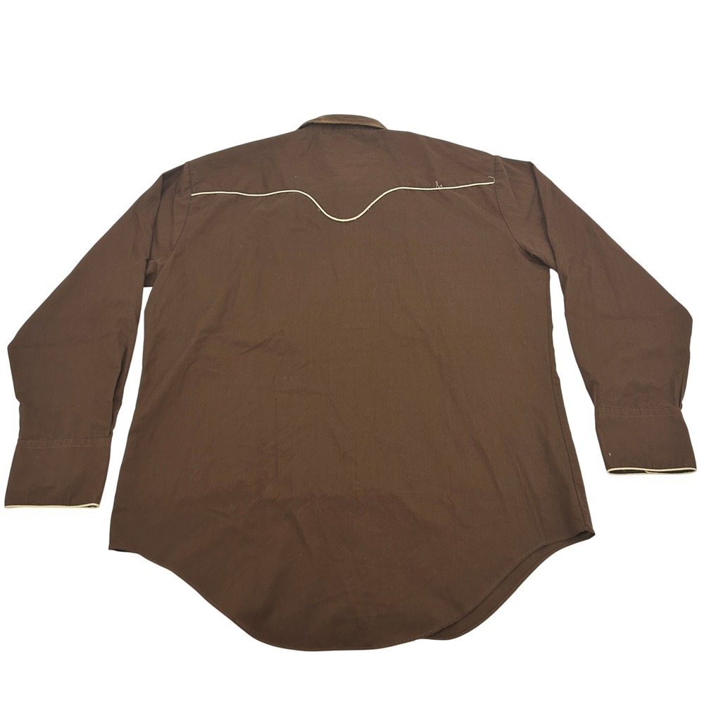 Montgomery Ward Western Shirt Mens L Brown Pearl Snap Smile Pocket Vintage 70s - Picture 7 of 11